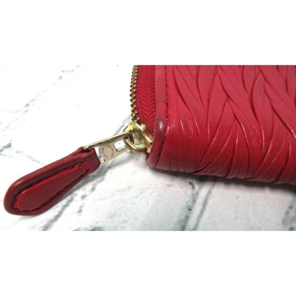 Coach Gathered Leather Accordion Zip Up Long Wallet Soft Red Color H1473 - Picture 3 of 8
